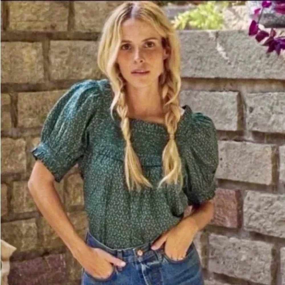 Doen Green Puff Sleeve Blouse